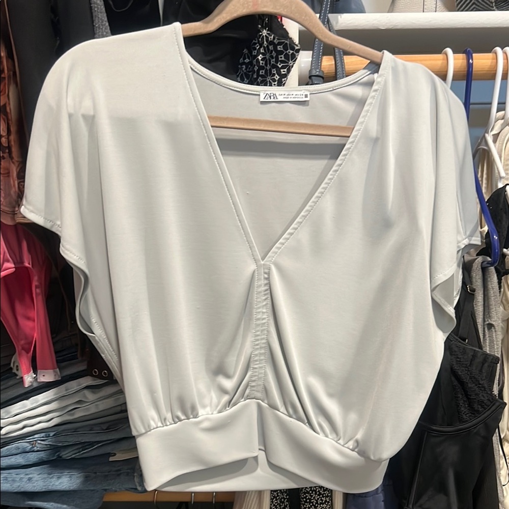Zara Cream Dolman Sleeve Asymmetrical Blouse